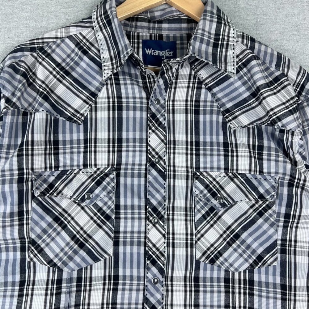 Wrangler Shirt Mens L‎ Blue Western Pearl Snap Cotton Long Sleeve Cowboy